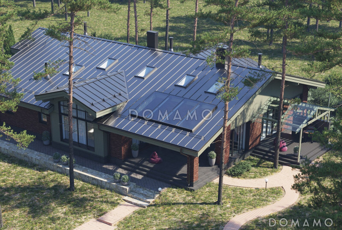 Проект просторного дома в скандинавском стиле с хамамом, зоной отдыха и навесом для 2 машин