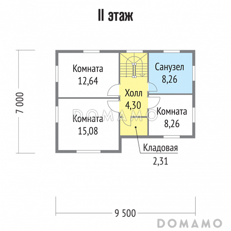 Проект дома из бруса с  тремя отдельными комнатами на втором этаже / План мансардного этажа