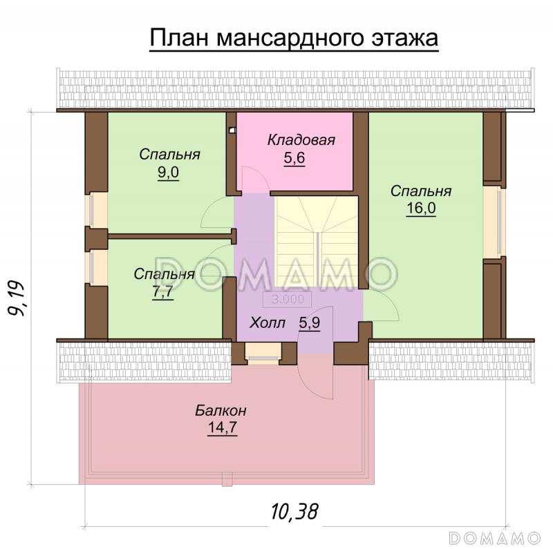 Проект одноэтажного дома с мансардным и цокольным этажами, с эркером / План мансардного этажа