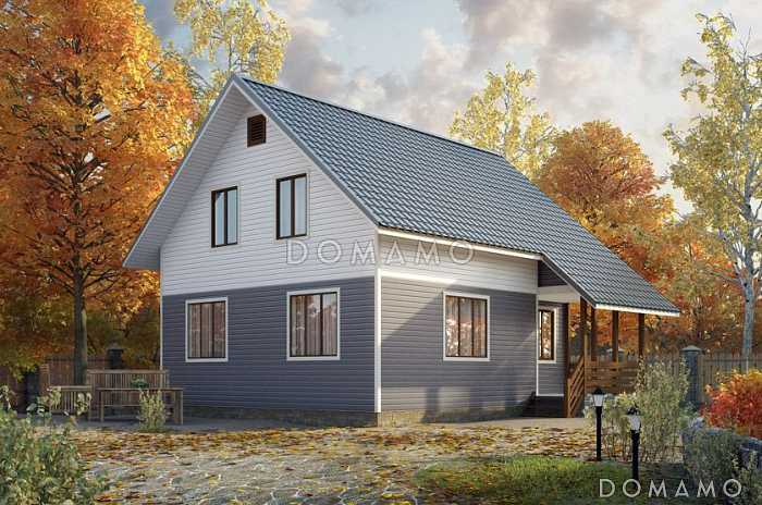 Проект  дома из клееного бруса 8х7 с мансардой