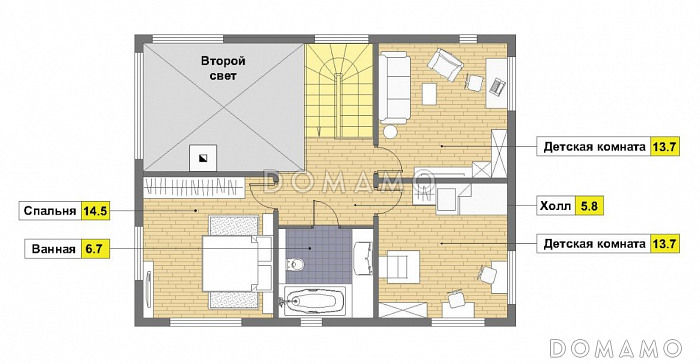 Проект небольшого каркасного дома со вторым светом / План 2 этажа