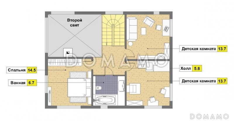 Проект небольшого каркасного дома со вторым светом / План 2 этажа