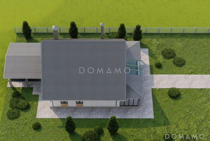 Проект одноэтажного кирпичного дома с мансардой, вторым светом и крытой террасой