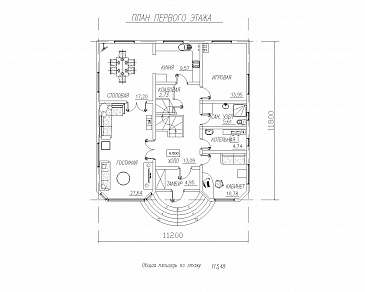 Двухэтажный дом с двумя эркерами / План 1 этажа