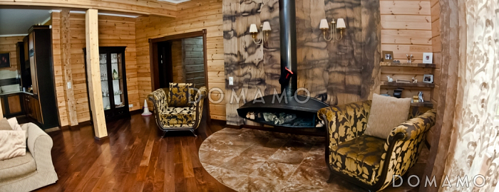 Проект двухэтажного дома из клееного бруса с бассейном и сауной на первом этаже