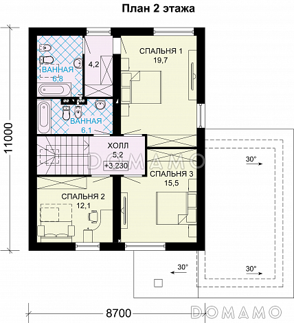 Проект дома из газобетона с современной отделкой фасадов / План мансардного этажа
