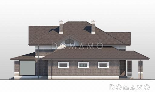 Проект просторного дома с гаражом, крытой террасой и пятью спальнями / Фасад 4