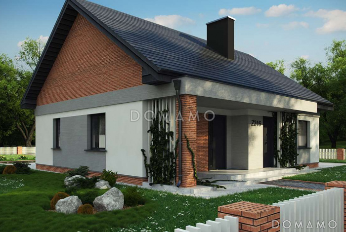 Проект простого уютного одноэтажного дома из газобетона с двумя спальнями и возможностью обустройства мансарды