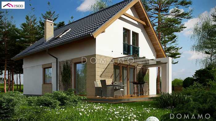 Проект одноэтажного мансардного дома из газобетона с кабинетом и балконом