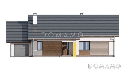 Проект одноэтажного дома из газобетона с большой гостиной, тремя спальнями и гаражом  / Фасад 1