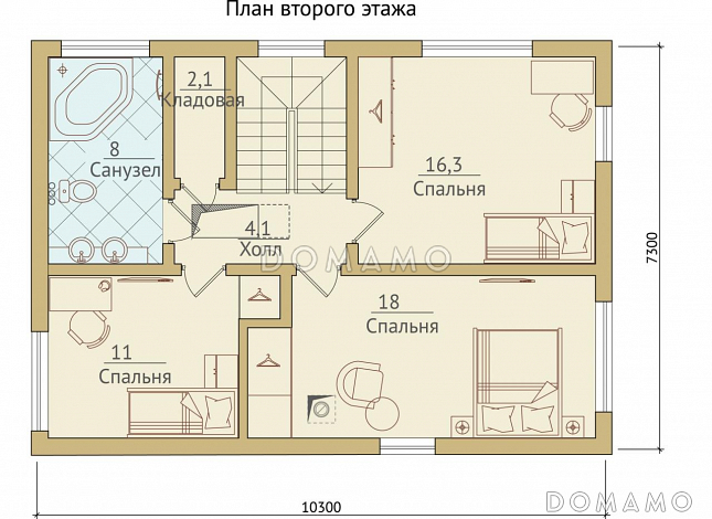 Проект современного двухэтажного каркасного дома / План 2 этажа