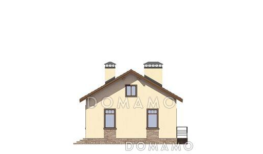 Проект дома с крыльцом со ступеньками, двумя спальнями, гостиной с кухней-столовой / Фасад 2