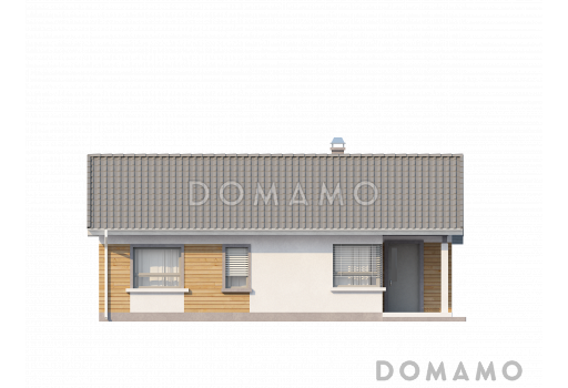 Проект небольшого одноэтажного дома из газобетона с отделённой спальной зоной / Фасад 1