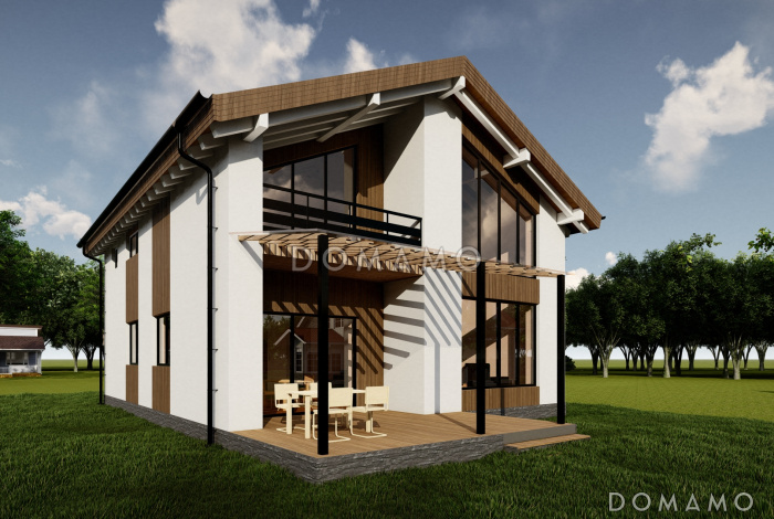 Проект современного дома с 3 спальнями и вторым светом в гостиной