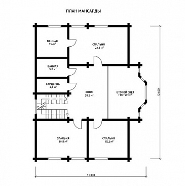 Проект дома с большим и красивым эркером / План мансардного этажа