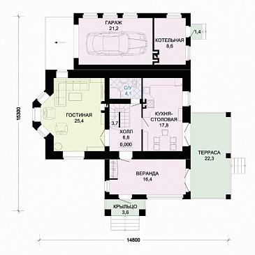 Проект современного дома из SIP панелей с гаражом / План 1 этажа