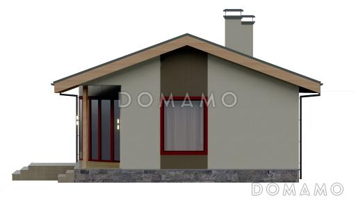 Проект одноэтажной бани с панорамным остеклением, крытой террасой, спальней / Фасад 1