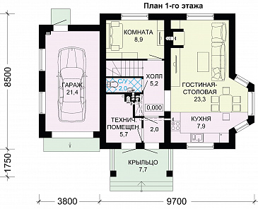 Проект дома из газобетона с гаражом / План 1 этажа