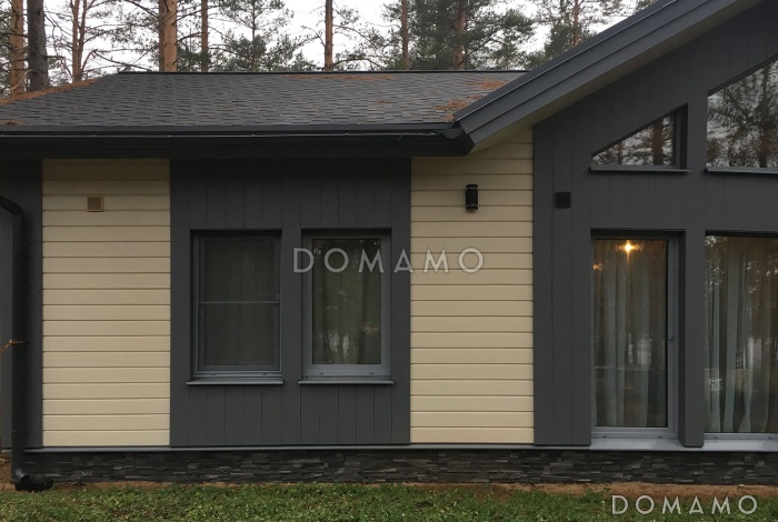 Проект каркасного дома в скандинавском стиле с панорамными окнами и светлой гостиной