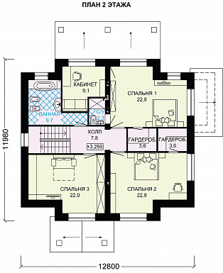 Проект двухэтажного дома из пеноблоков с крытой террасой / План 2 этажа