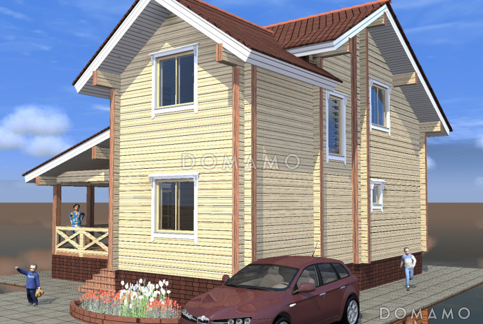 Проект коттеджа в брусовом исполнением с террасой