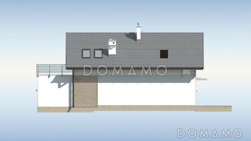 Проект одноэтажного мансардного дома из газобетона с тремя спальнями и террасой над гаражом / Фасад 4