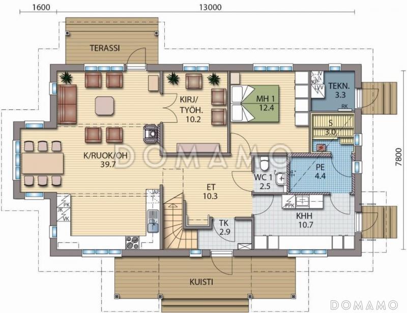 Проект каркасного дома с балконом над главным входом / План 1 этажа
