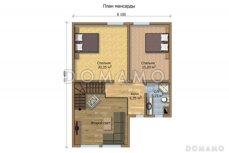 Проект дома с двумя просторными входами с террасами / План мансардного этажа