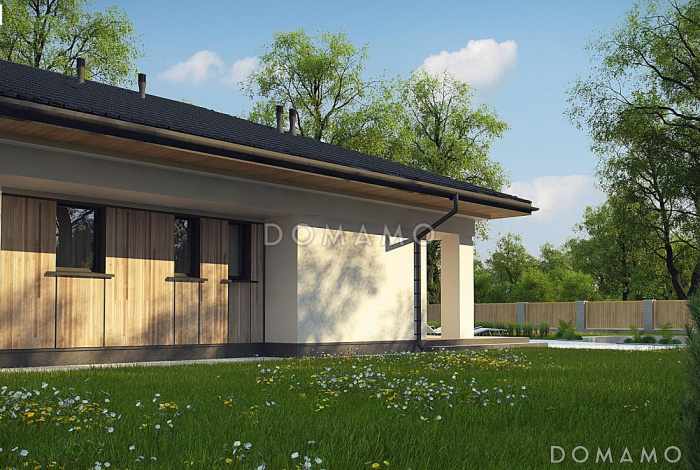 Проект комфортного одноэтажного дома из кирпича с тремя спальнями для узкого участка