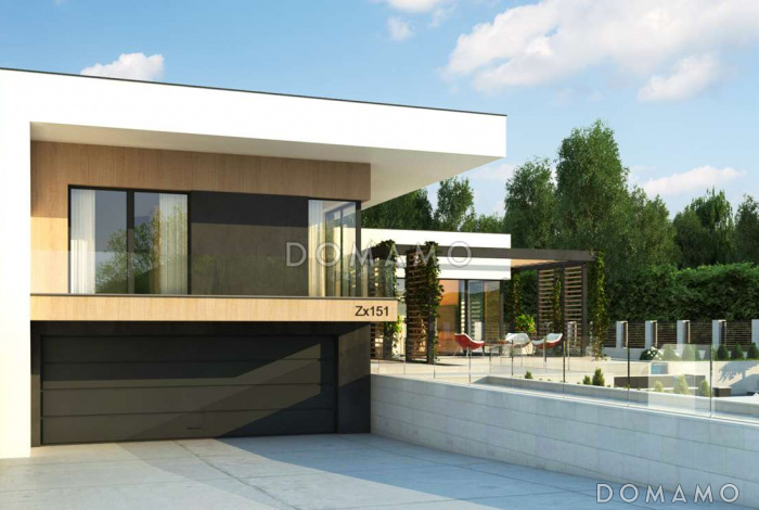 Проект современного двухэтажного дома из газобетона с подземным гаражом и террасой на втором уровне