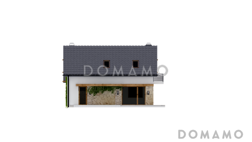 Проект одноэтажного мансардного дома из кирпича с кабинетом, тремя спальнями и хозяйской гардеробной / Фасад 3