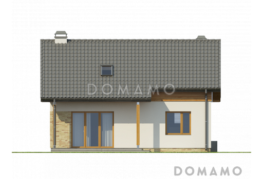 Проект компактного одноэтажного мансардного дома из газобетона с кабинетом и тремя спальнями / Фасад 3