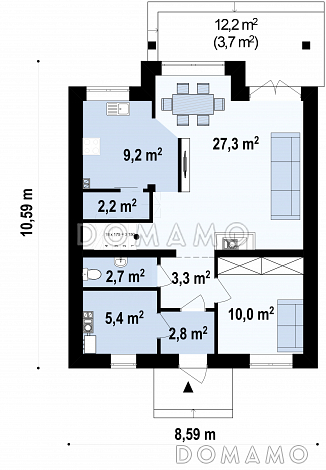 Проект классического мансардного дома из газобетона с кабинетом, с эркером и балконом / План 1 этажа