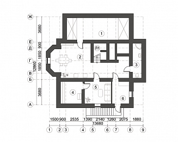 Проект современного дома усадебного типа с подвалом / План цокольного этажа
