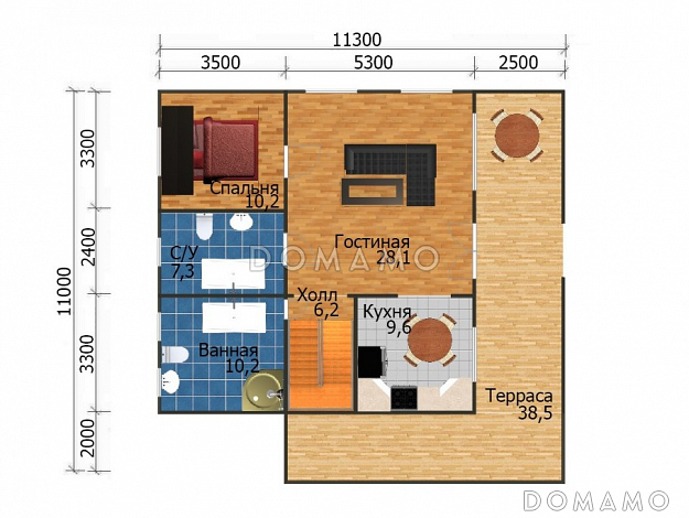 Проект дома с вместительным балконом / План 1 этажа