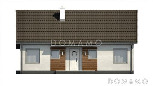 Проект компактного одноэтажного дома из кирпича с острой крышей, с тремя спальнями и небольшой крытой террасой / Фасад 3