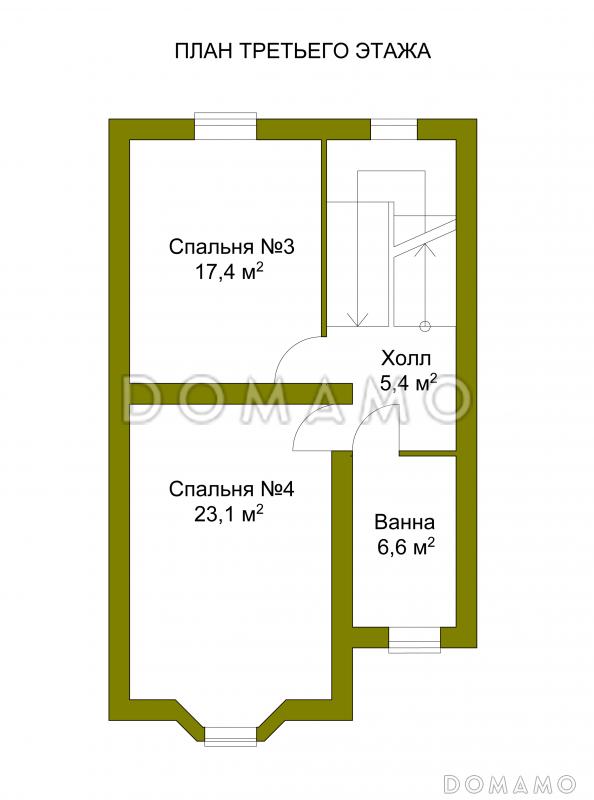 Проект необычного таунхауса с эркером и кукушками на крыше / План мансардного этажа