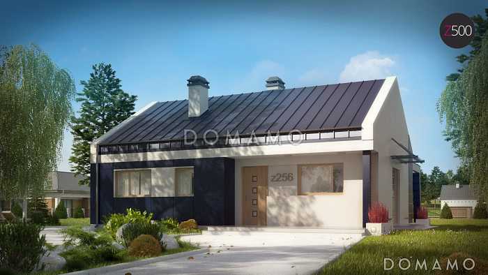 Проект одноэтажного дома из газобетона с оригинальной открытой террасой 