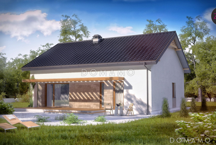 Проект компактного одноэтажного дома из кирпича с двумя спальнями и с возможностью обустройства чердачного помещения