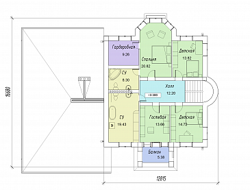 Проект двухэтажного дома с цокольным этажом, гаражом, эркером и террасой / План 2 этажа