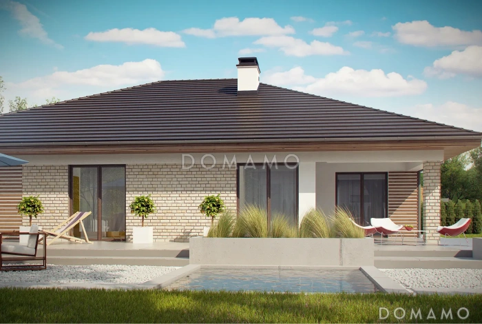 Проект одноэтажного дома из газобетона с гаражом на 2 автомобиля и подвалом