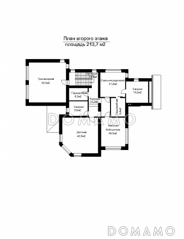 Проект двухэтажного дома с подвалом и пристроенным небольшим бассейном / План 2 этажа