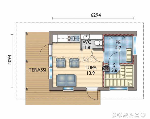 Проект каркасной сауны с санузлом / План 1 этажа