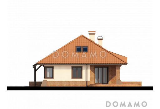 Проект просторного одноэтажного мансардного дома из кирпича с кабинетом, гаражом и комнатой над ним / Фасад 4