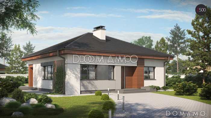 Проект одноэтажного дома из газобетона с тремя спальнями и небольшой крытой угловой террасой, увеличенная версия 273