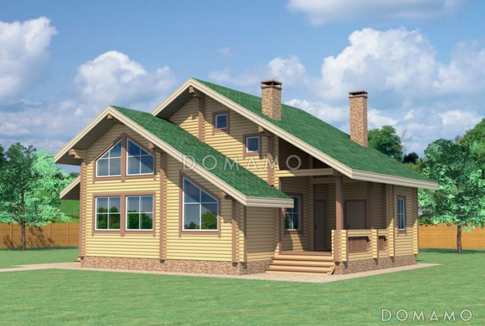 Проект дома с двумя просторными входами с террасами