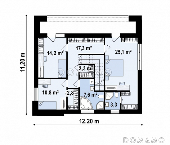 Проект современного двухэтажного дома с гаражом, кладовой, хозяйской спальней / План 2 этажа