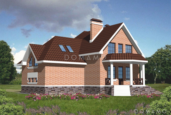 Проект двухэтажного дома из кирпича с мансардой