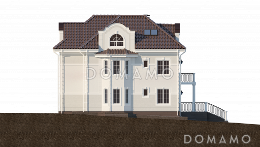 Проект семейного родового дома с террасой, балконами, кабинетами, спортивным залом, сауной / Фасад 4