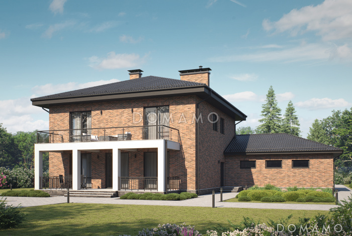 Проект кирпичного двухэтажного особняка с двойным гаражом